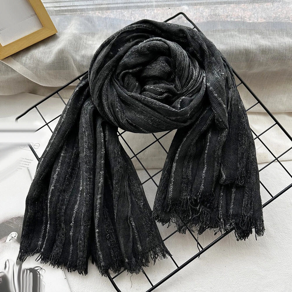 Men's Striped Scarf Cotton Linen Autumn Winter Warm Bufanda Shawl Unisex Scarves 07FC0E-D4 - KOEEK