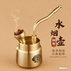 Brass Fu Pattern Cylinder Hookah Water Pipe Detachable Filter Tobacco Pipe 07FC0E-D4 - KOEEK