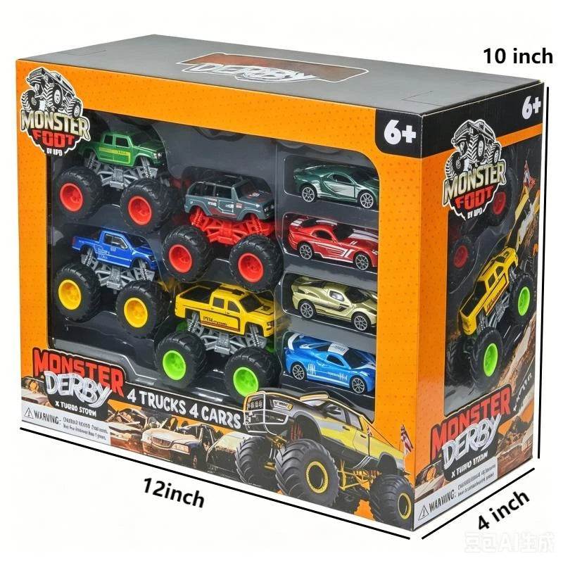 Monster Foot Derby 4pk Monster Trucks with 4 die cast racers in window box MONSTER_FOOT - KOEEK