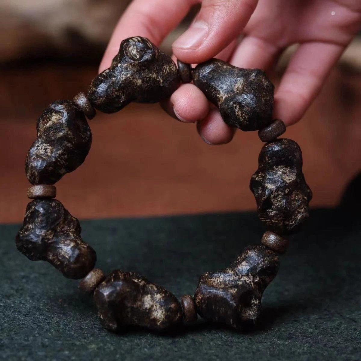 Natural Beads Sinking Old Material Hainan Agarwood Bracelet Handmade Jewelry 07FC0E-D4 - KOEEK