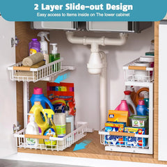 Under Sink Organizer Set of 2, 2 Tier Sliding Under Sink Organizer 07FC0E-D4 - KOEEK