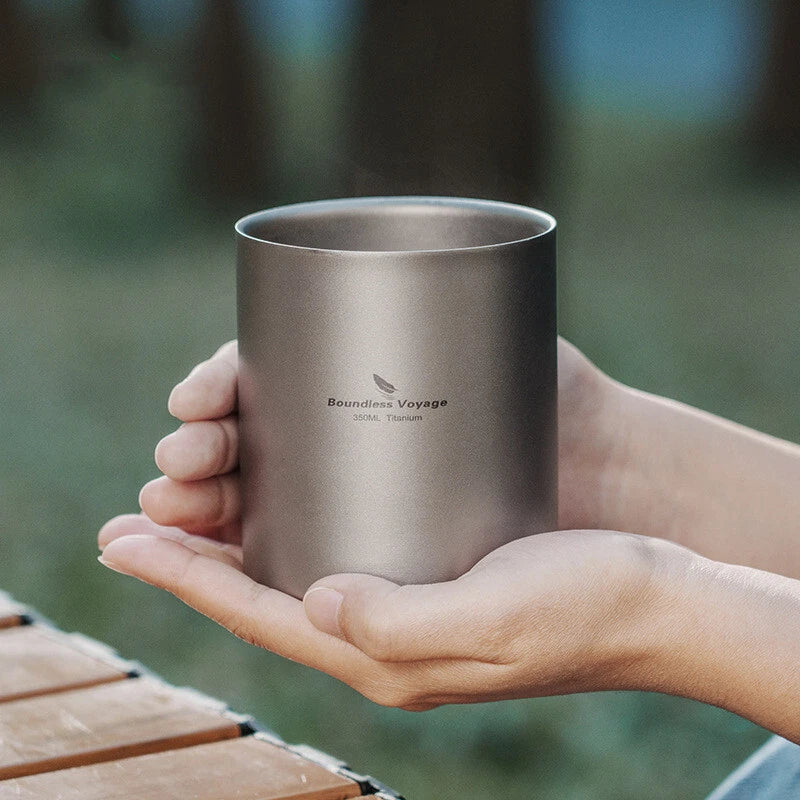 350ml Double Walled Titanium Tea Cup with Lid Outdoor Indoor Coffee Water Mug 07FC0E-D4 - KOEEK