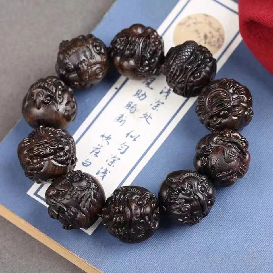 Agarwood Bracelet Bracelet, Hand-carved Buddha Beads 07FC0E-D4 - KOEEK