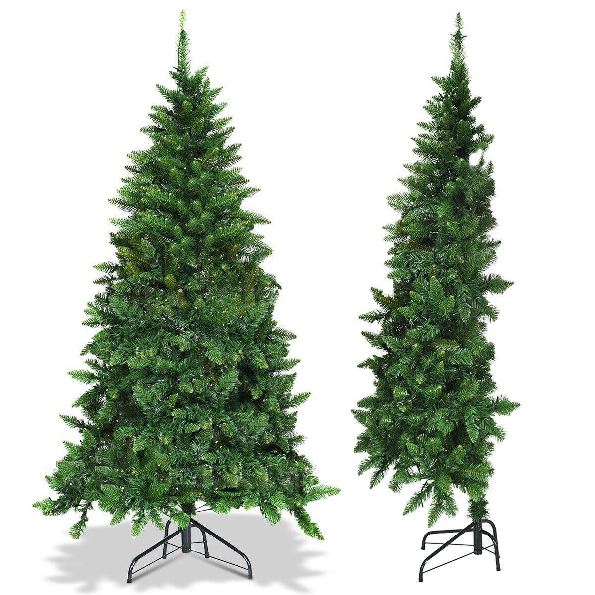 7 FT Pre-lit PVC Artificial Half Christmas Tree 8 Flash Mode w/ 250 LED Light 07FC0E-D4 - KOEEK