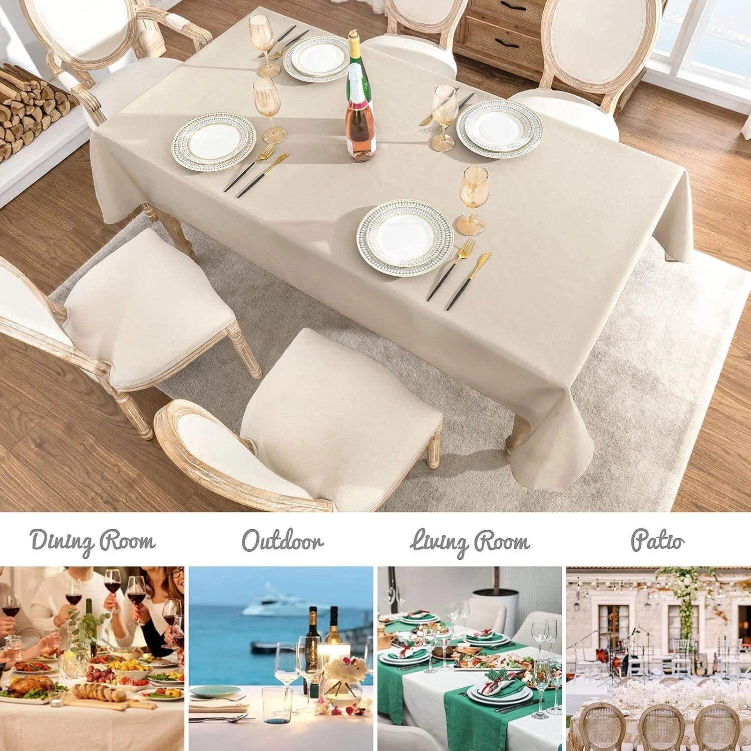 Rectangle 4 Feet Tablecloth 52x70 inch Linen Textured Table Cloth Stain Wrinkle 07FC0E-D4 - KOEEK