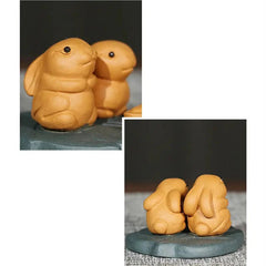7cm Chinese Yixing Purple Clay Tea Pet Absorbing Wealth Rabbit Decoration Crafts 07FC0E-D4 - KOEEK