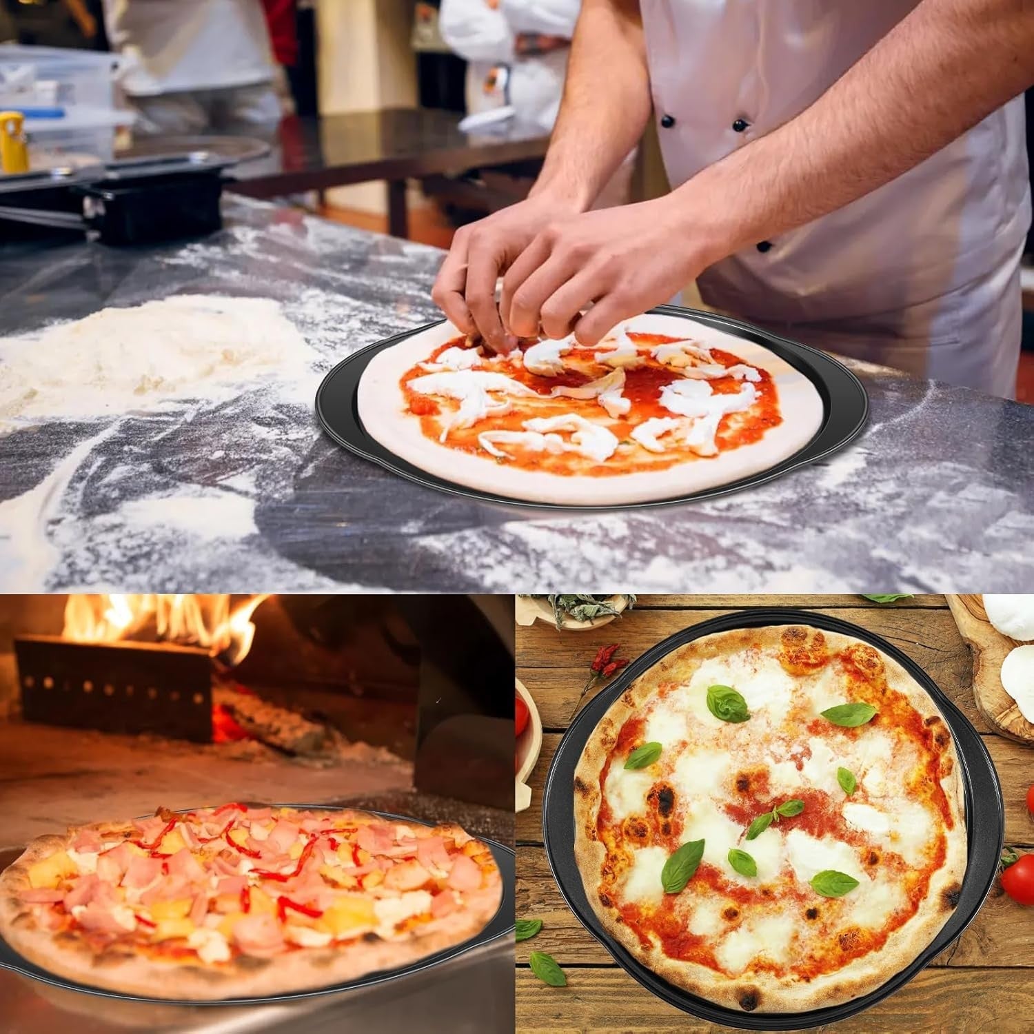 new 2Pcs Pizza Pans with Holes, 14in Round Tray for Oven, Non-stick Black 07FC0E-D4 - KOEEK