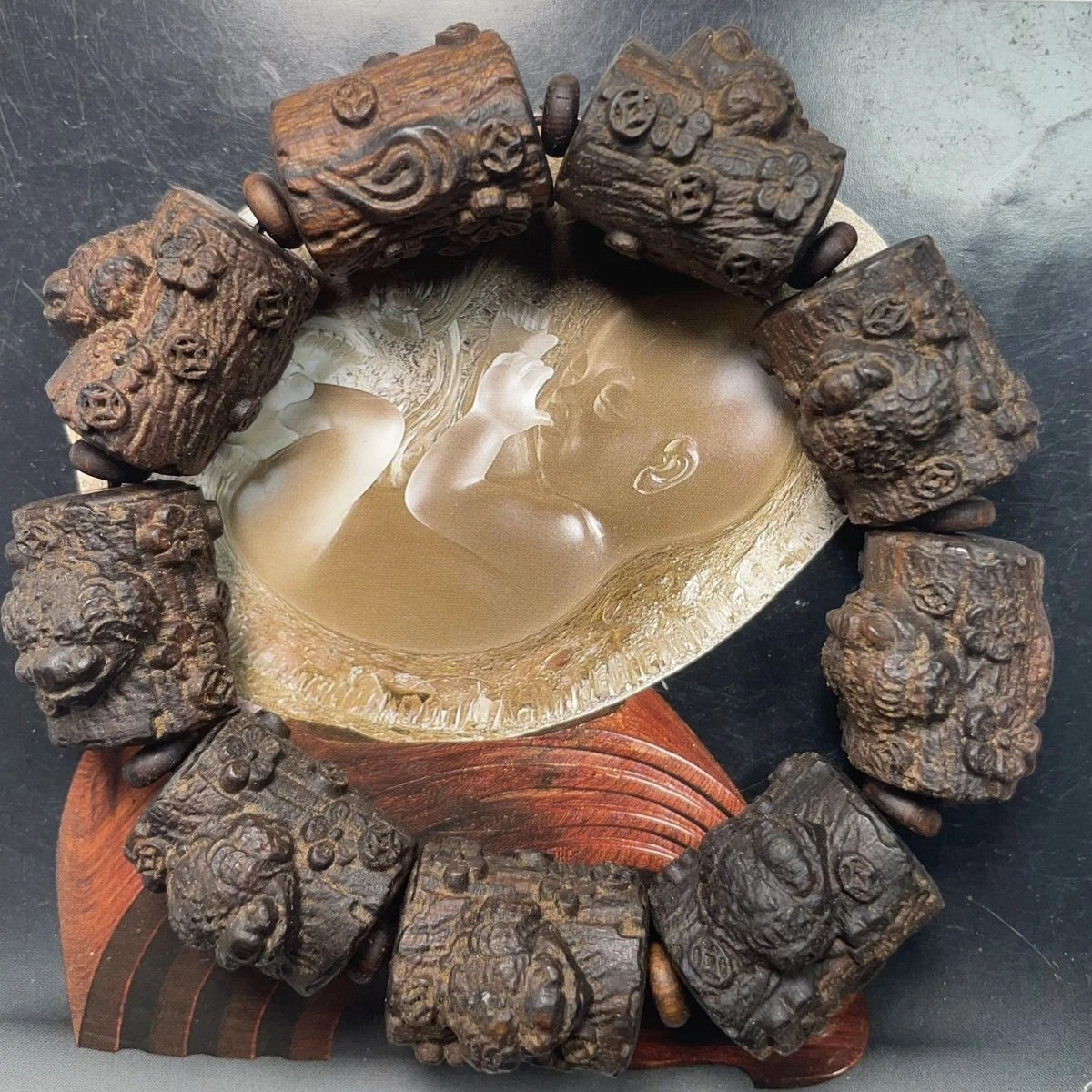 Hainan Agarwood Pendant Natural Old Wood Carved Toad Plum Blossom Ornament 07FC0E-D4 - KOEEK