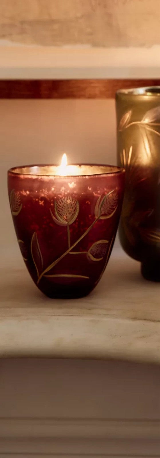 ANTHROPOLOGIE ALEXANDRA ~ NIGHT GARDENIA ETCHED GLASS CANDLE  ~ BEAUTIFUL ANTHROPOLOGIE - KOEEK