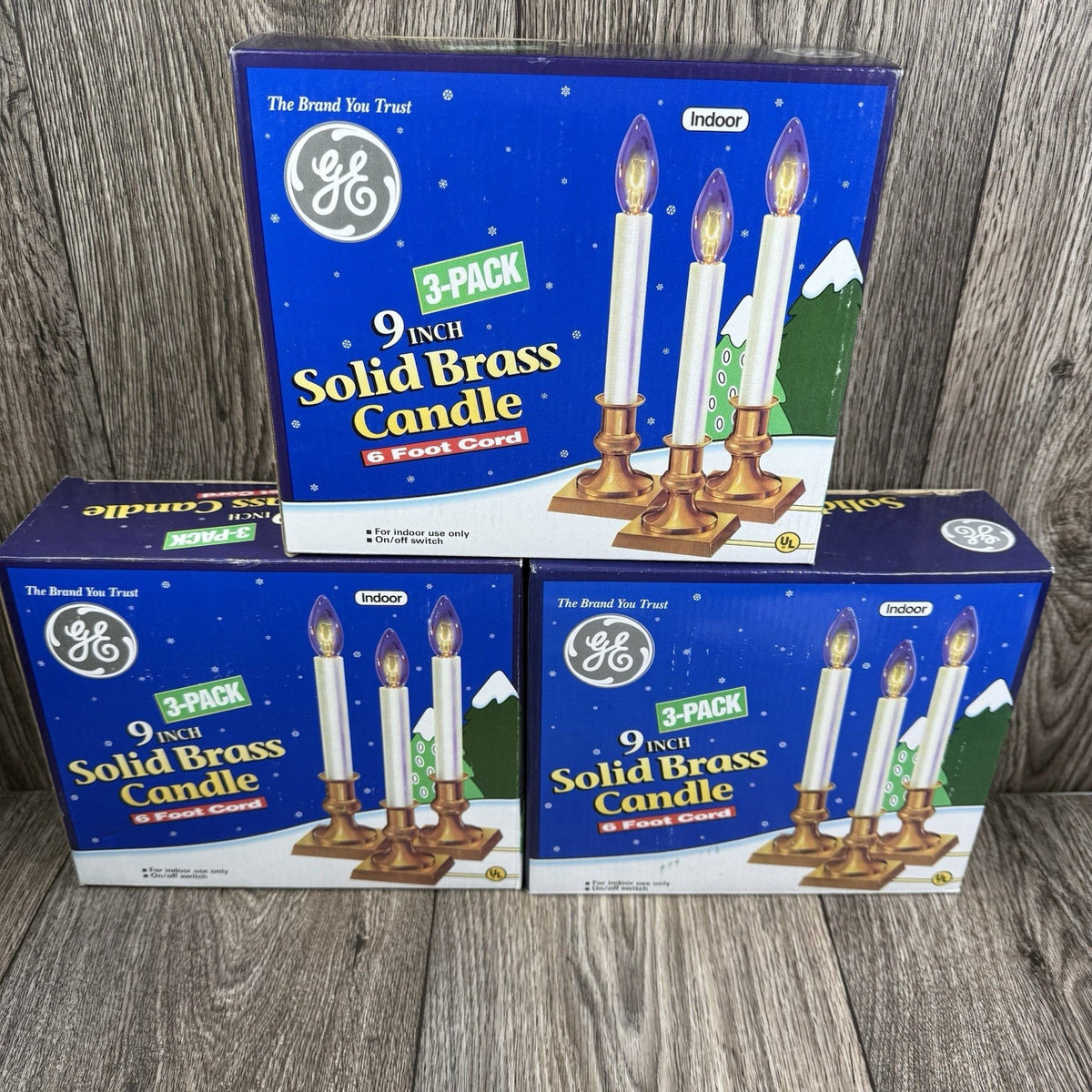 (3) GE 9" Solid Brass Candle Electric Christmas Light 3 Pack  Open - 9 Total GE - KOEEK