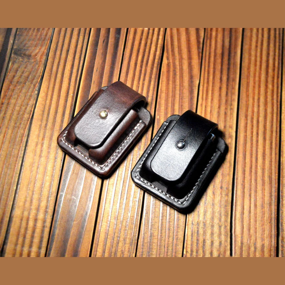 Hand made  Leather Case For Zippo Lighter Full Grain Cowhide Pouch Holder 07FC0E-D4 - KOEEK