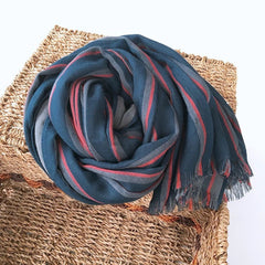 Mens  Cotton Striped Breathable Casual Scarf 2.2m Long Neckerchief Shawl 07FC0E-D4 - KOEEK