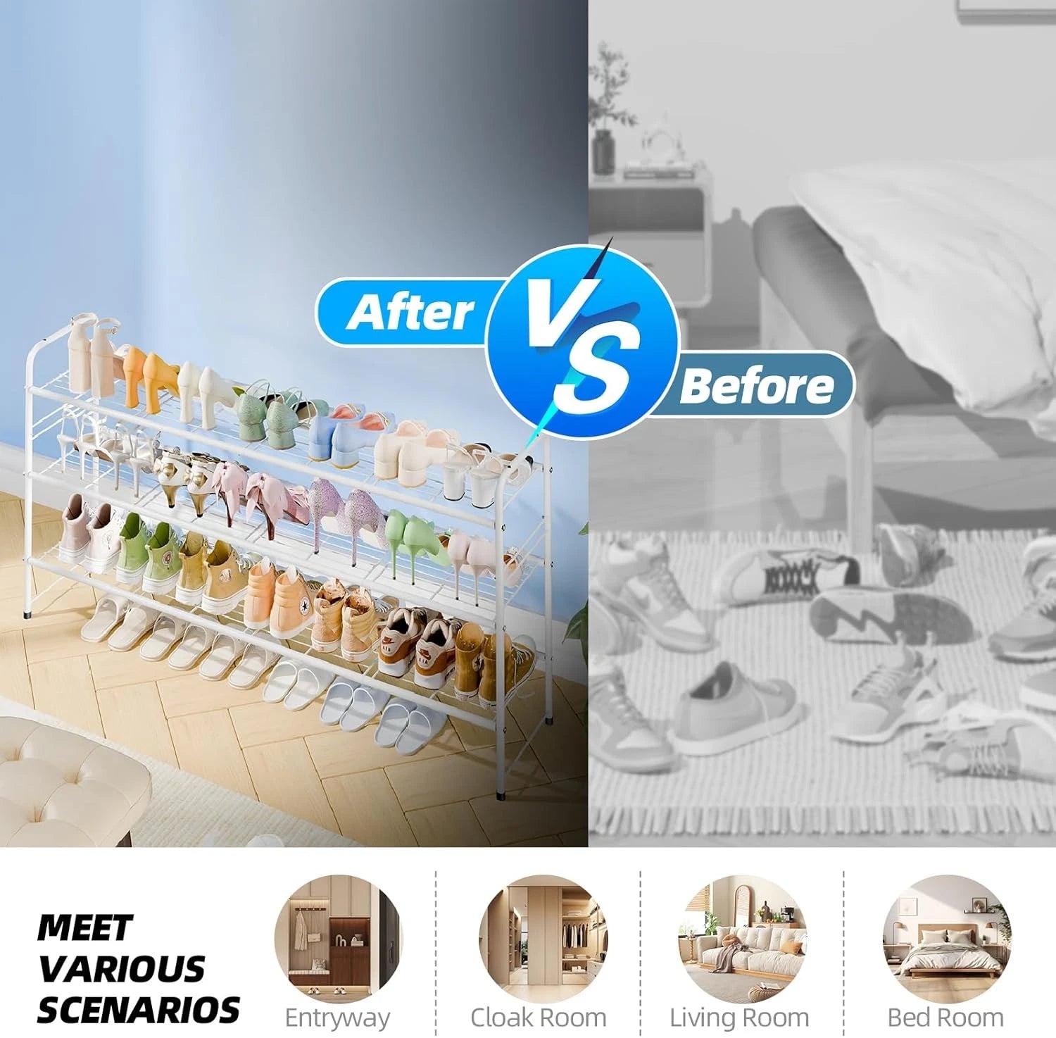 Three-tier shoe rack, suitable for wardrobes, 46.5-inch extra-long shoe rack 07FC0E-D4 - KOEEK
