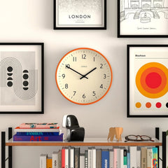 Studio Clock | Modern Round Wall Clock | 12 inch | Orange | Easy to Read Numbers 07FC0E-D4 - KOEEK