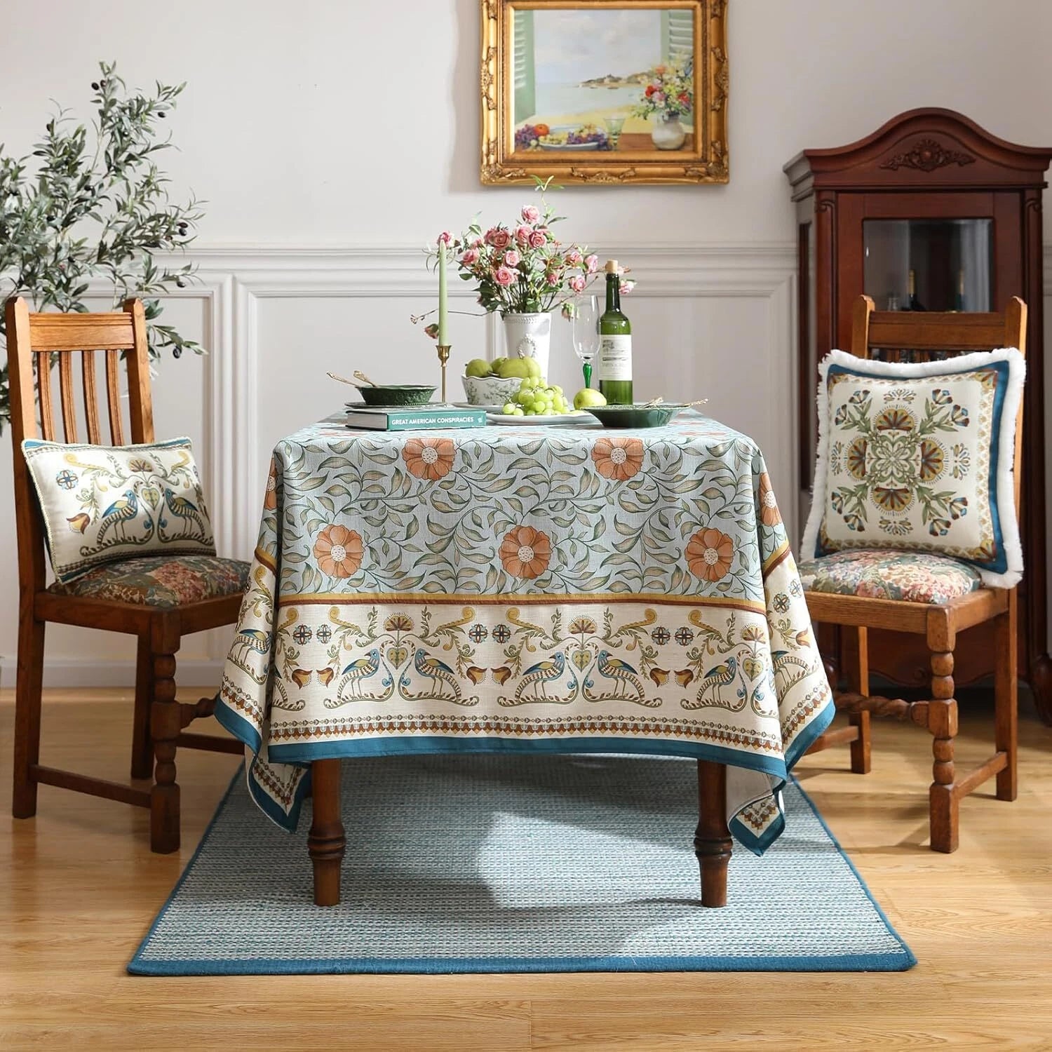 French Linen Rectangular Tablecloth, Italian Floral Tablecloths 07FC0E-D4 - KOEEK