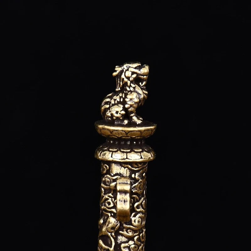 7.1cm Chinese Brass Zhonghua Column Ornament Carve Dragon Household Handicraft 07FC0E-D4 - KOEEK
