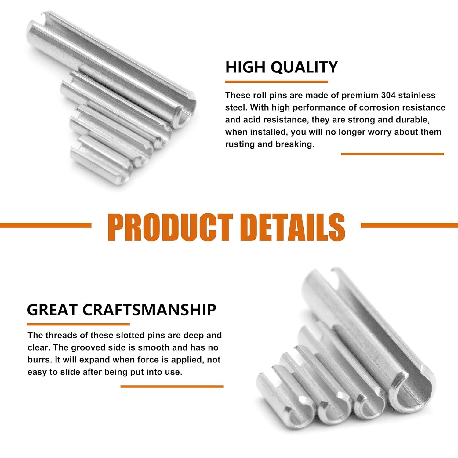 new ISPINNER 220pcs Roll Pin Set, Stainless Steel Slotted Spring Silver