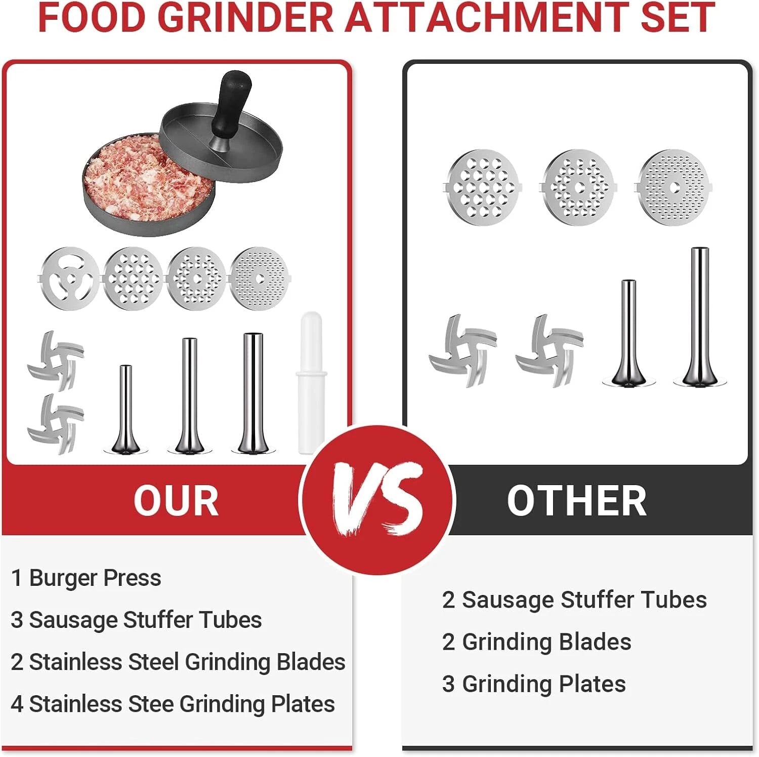 Meat Grinder, Sausage Stopper, 3 Sausage Stopper Attachments, Kitchen Grinder 07FC0E-D4 - KOEEK