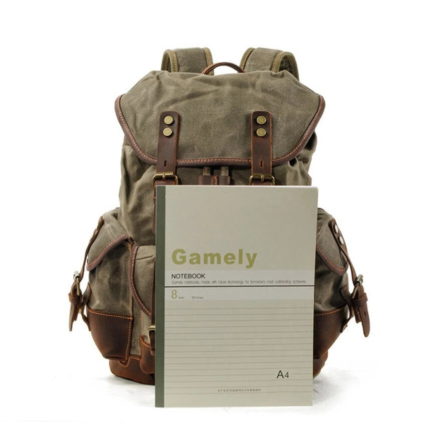 Vintage Canvas Backpack Outdoor Shoulder Rucksack Daypack Casual Leather Bags 07FC0E-D4 - KOEEK