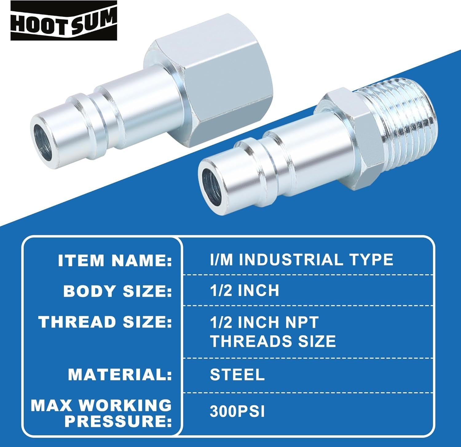 new 1/2” Air Hose Fittings Set, High Flow 2PCS Industrial Type Coupler Silver 07FC0E-D4 - KOEEK