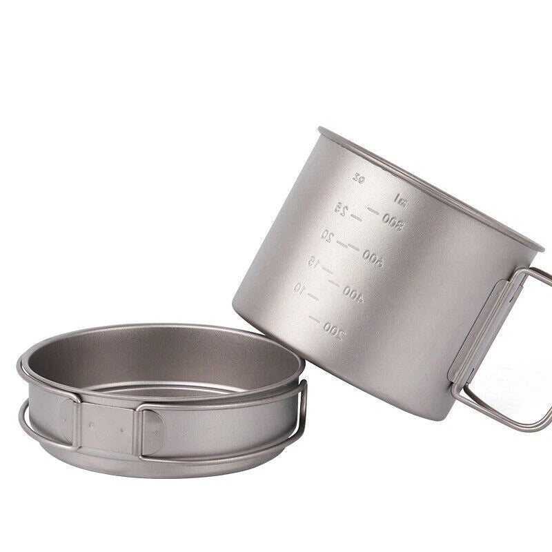 Ultralight Titanium Pan Outdoor Cookware Camping Pot Folding Tableware 1100ML 07FC0E-D4 - KOEEK