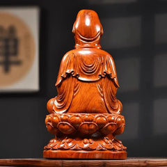 15cm Wood Handcarved Lotus Guanyin Buddha Statue Home Feng Shui Decoration 07FC0E-D4 - KOEEK
