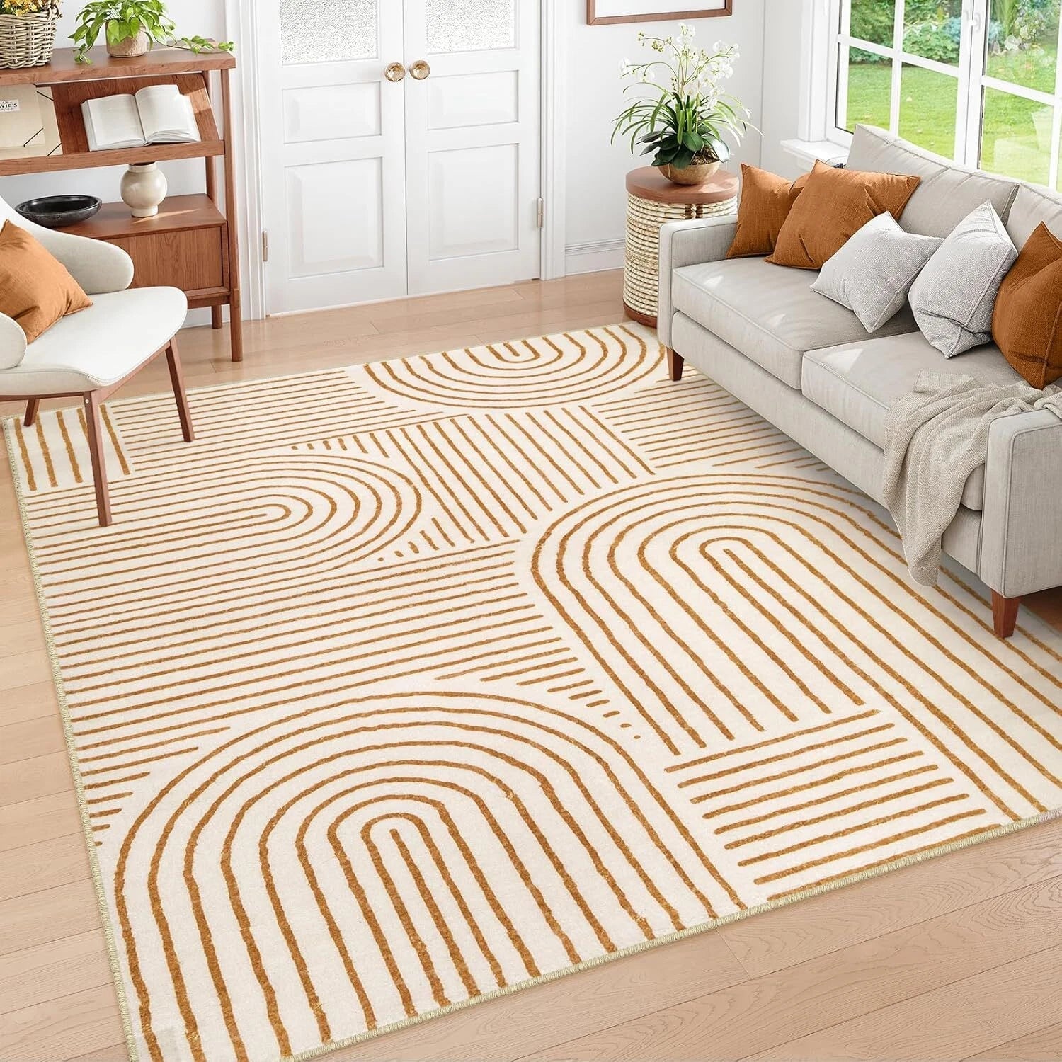 Abstract Patterned Washable Rug (5x7), Non-Slip Soft Living Room Carpet 07FC0E-D4 - KOEEK