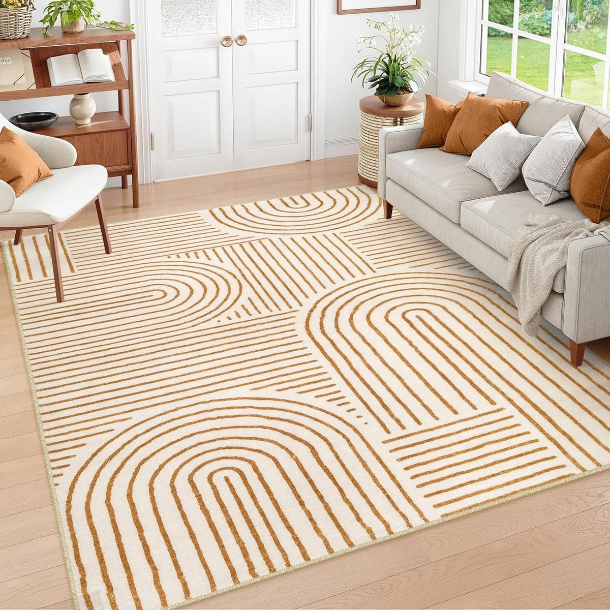 Abstract Patterned Washable Rug (5x7), Non-Slip Soft Living Room Carpet 07FC0E-D4 - KOEEK