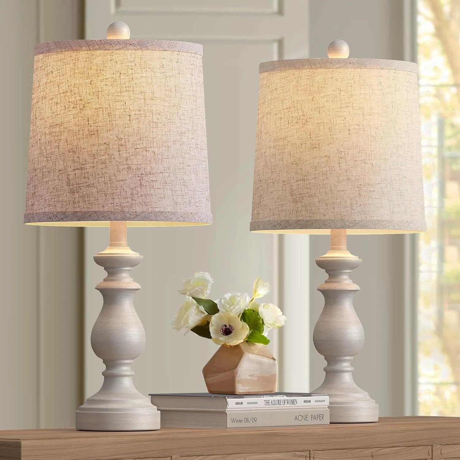 Traditional Table Lamp Set of 2, Rustic Farmhouse Table Lamps for Living Room 07FC0E-D4 - KOEEK