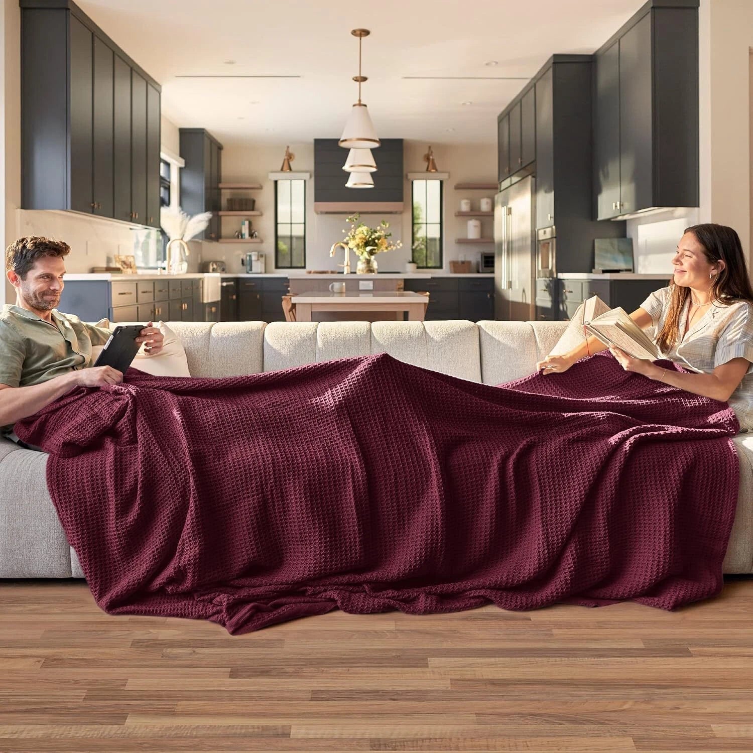 Cotton Queen Size Bed Blanket - Breathable and Soft,Waffle Weave Blanket 07FC0E-D4 - KOEEK
