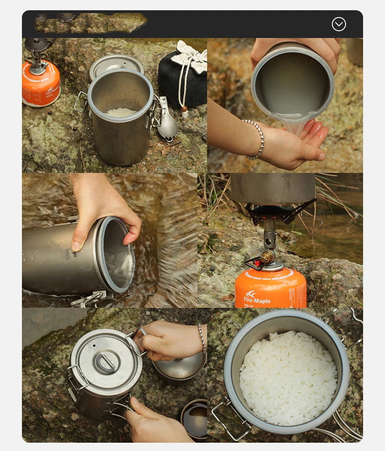 Titanium Outdoor Cookware Camping Cooking Pot With Folding Handles Utensils 07FC0E-D4 - KOEEK