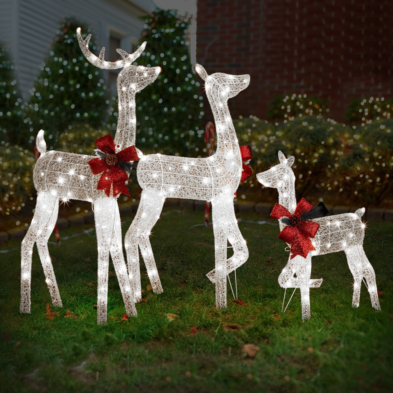 Christmas Lighted Reindeer Family Outdoor Yard Decoration Lighted Deer Set 07FC0E-D4 - KOEEK