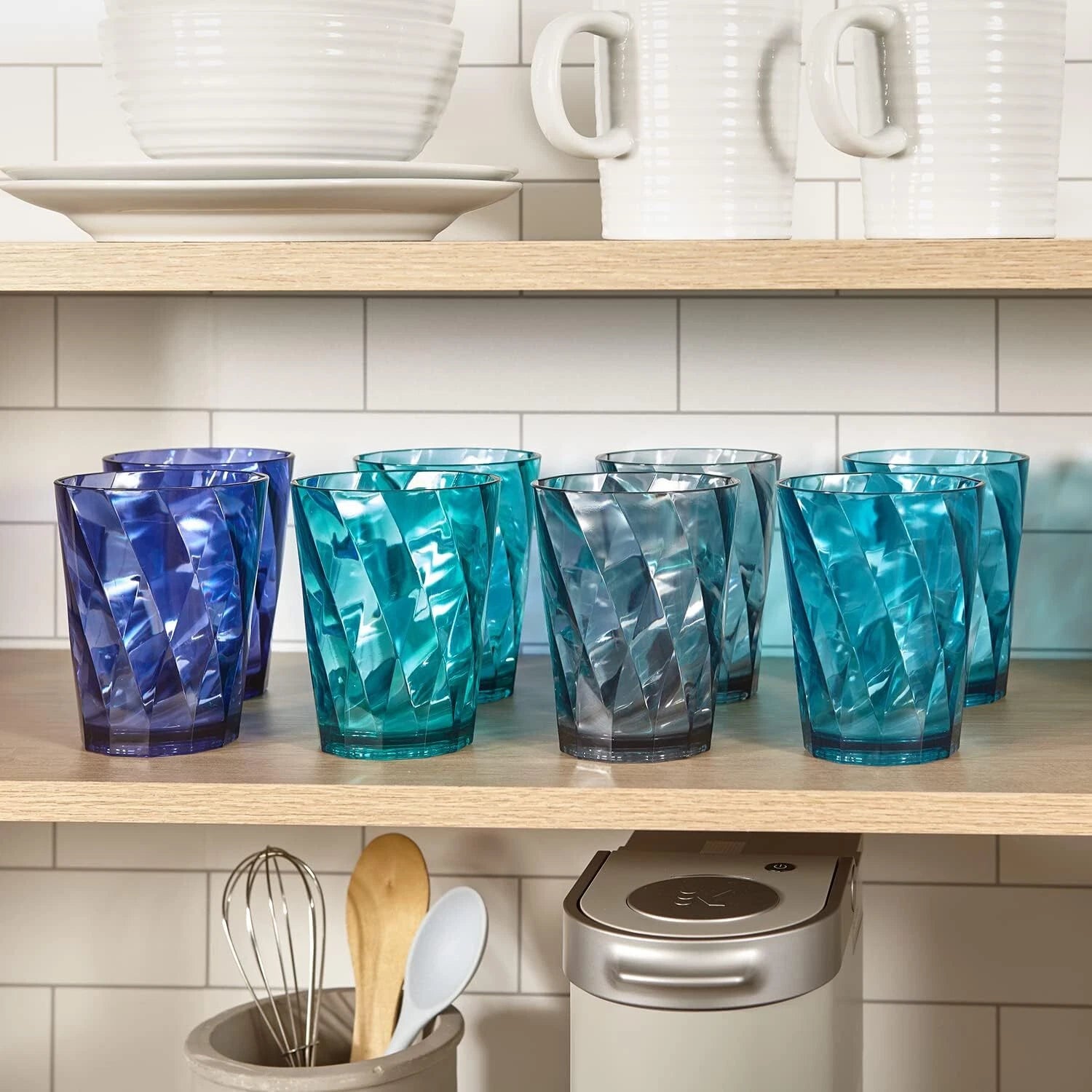 Plastic Reusable Drinking Glasses (Set of 8) 14oz Rocks Cups in Coastal Colors 07FC0E-D4 - KOEEK