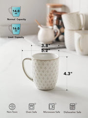 16 oz Coffee Mug Set, Ceramic Mug, Embossed Mug, Set of 4, Arctic White