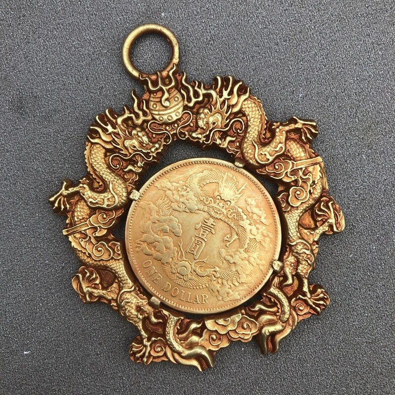 Gilding Pendant Double Dragon Copper Gilding Ornaments Gold Auspicious Pendant 07FC0E-D4 - KOEEK