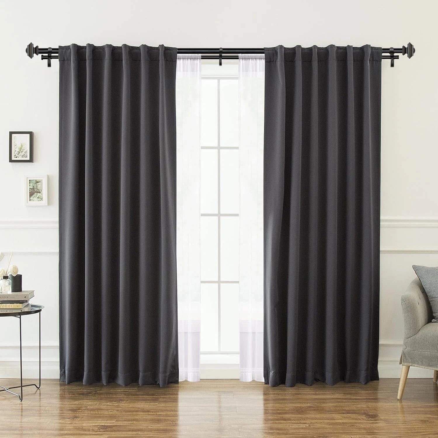 1-inch double curtain rod,adjustable length range from 72 to 144 inches 07FC0E-D4 - KOEEK