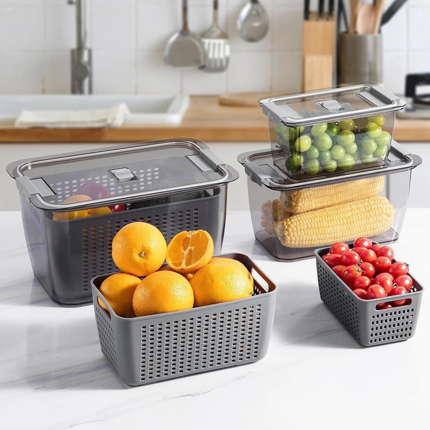 Fresh fruit and vegetable storage container, set of 3 07FC0E-D4 - KOEEK