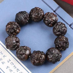 Agarwood Bracelet Bracelet, Hand-carved Buddha Beads 07FC0E-D4 - KOEEK