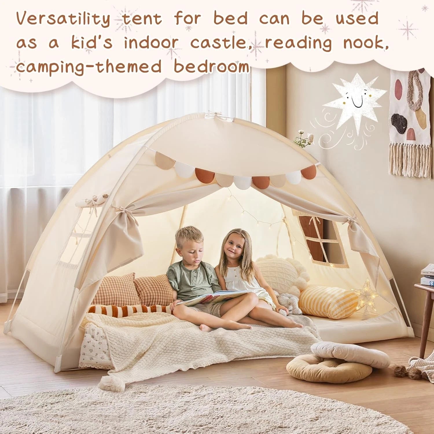 Twin Size Bed Canopy Bed Tents Dream Tent on Bed Privacy Space Blackout Sleeping 07FC0E-D4 - KOEEK