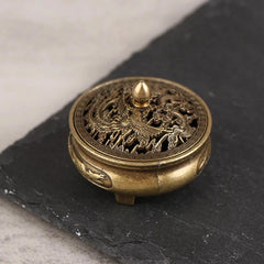 Antique Brass Pocket Dragon Phoenix Incense Burner Hollow Incense Chinese 07FC0E-D4 - KOEEK