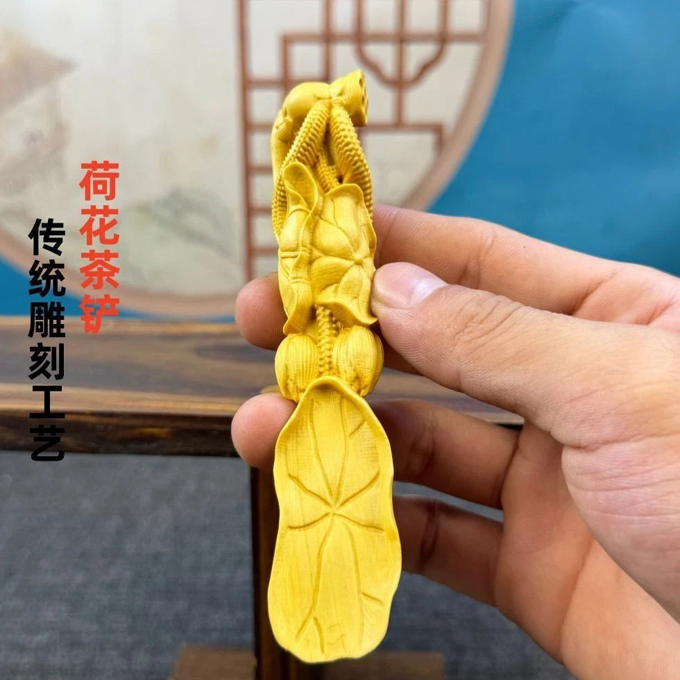 12cm Boxwood Carved Tea Scoop Tea Accessories Home Décor Gift Handicraft 07FC0E-D4 - KOEEK
