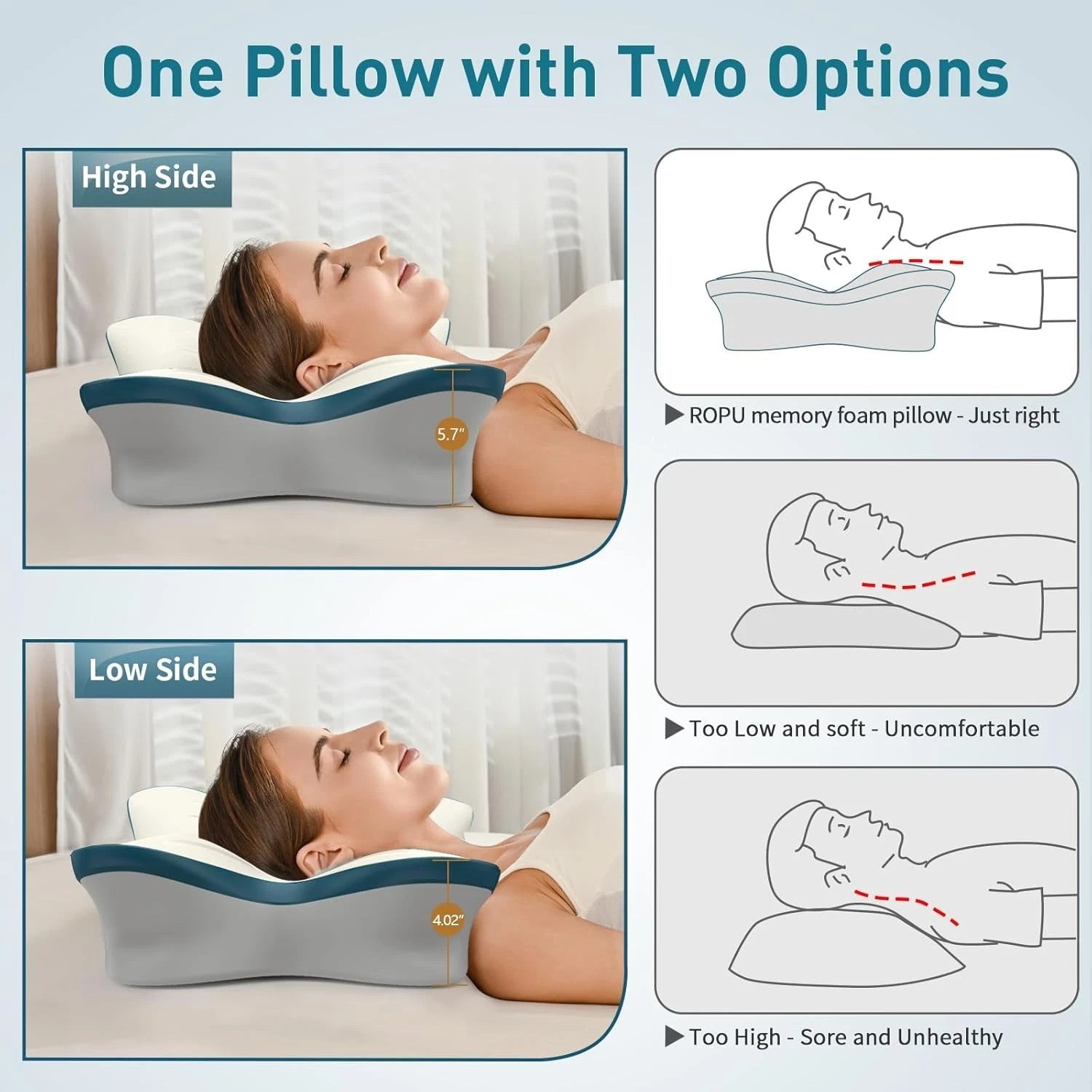 Cervical pillow, relieves neck pain - Ergonomic neck pillow 07FC0E-D4 - KOEEK