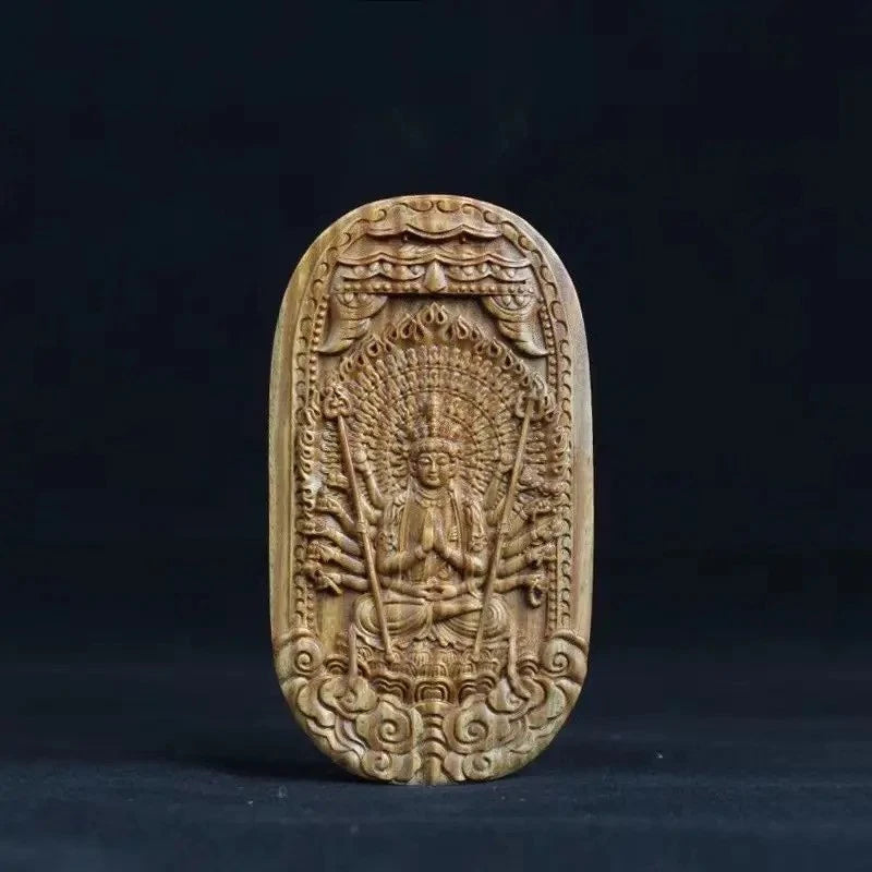 Green Sandalwood Handcarved 12 Zodiac Buddha Statue Guardian God Amulet Pendant 07FC0E-D4 - KOEEK