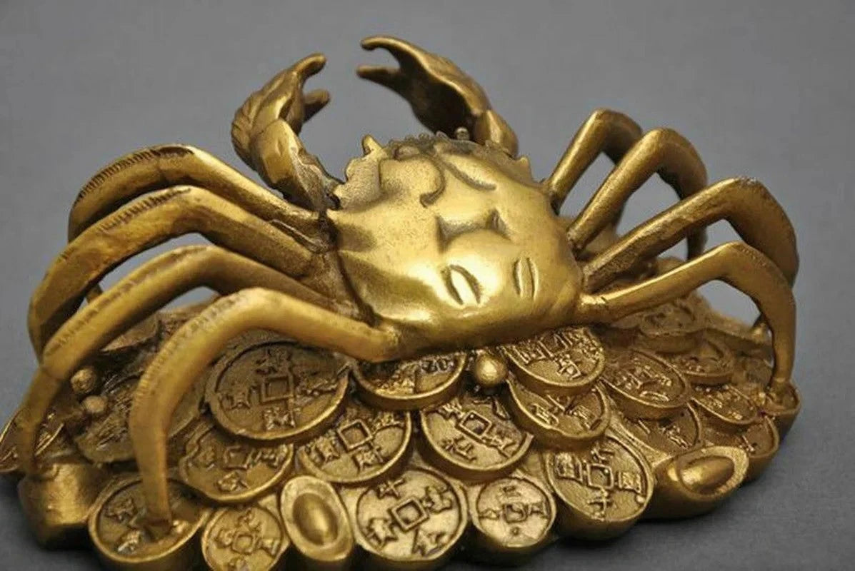 13cm Chinese Old Fengshui Copper Handwork Carve Ingots Money Crab Statue Crafts 07FC0E-D4 - KOEEK
