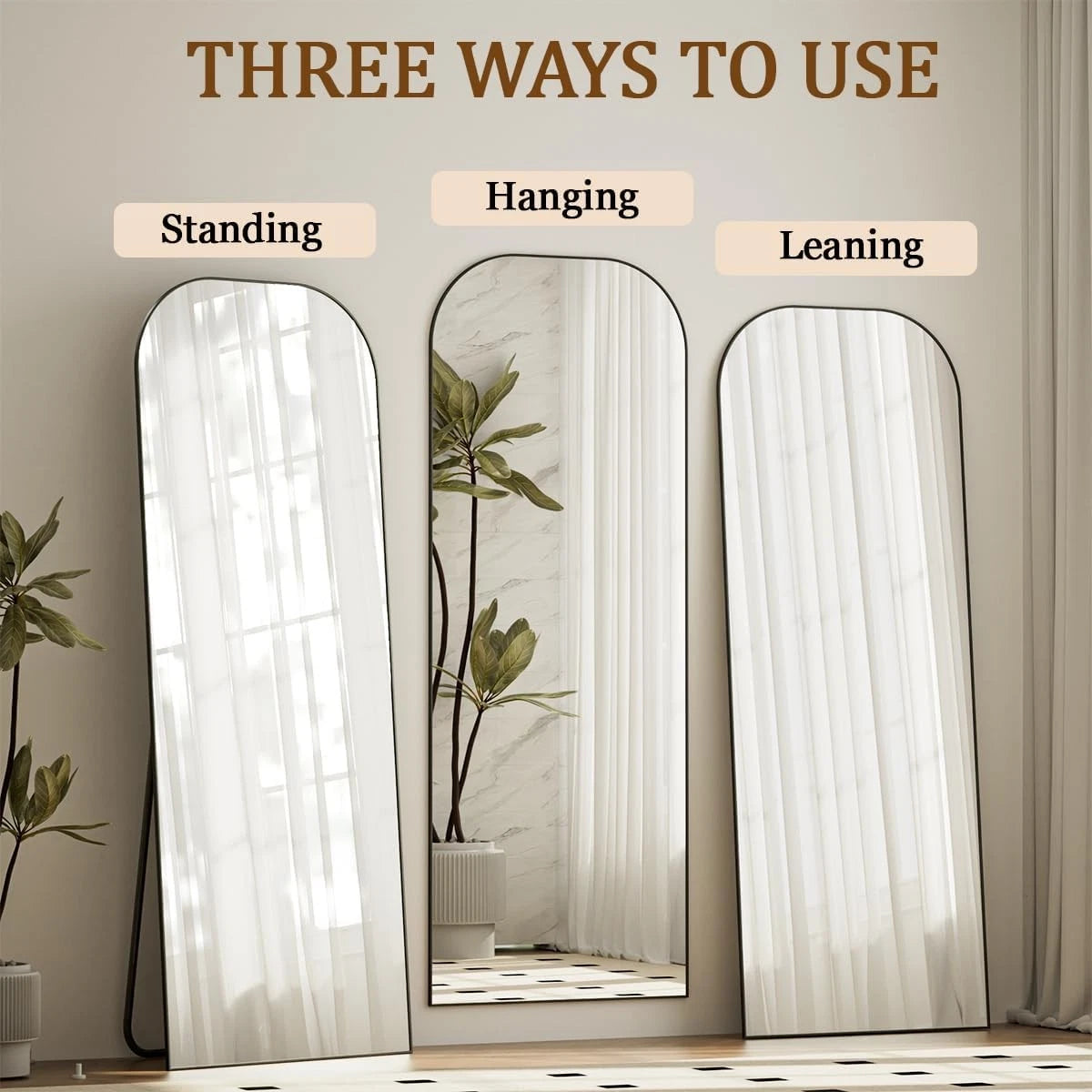 56"x21" Mirror Full Length with Stand, Black Top Square-Edged Floor Mirror 07FC0E-D4 - KOEEK