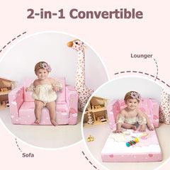 new Kids Couch, 2-in-1 Toddler Sofa Fold Out, Soft Chair for Pink Unicorn 07FC0E-D4 - KOEEK