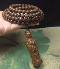 8mm*108 Natural Wood Guanyin Pandent Buddha Prayer Beads Necklace Accessories 07FC0E-D4 - KOEEK