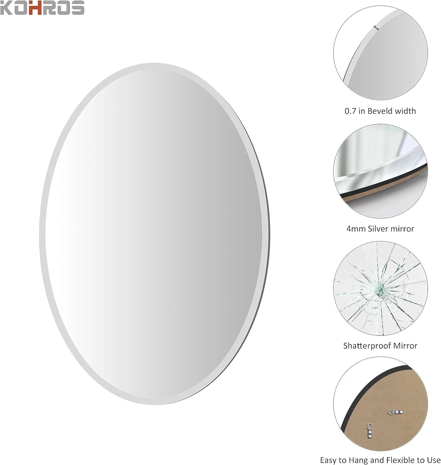 Bathroom Mirror for Over Sink-Oval Frameless Mirro -Beveled Polished Wall Mirror 07FC0E-D4 - KOEEK