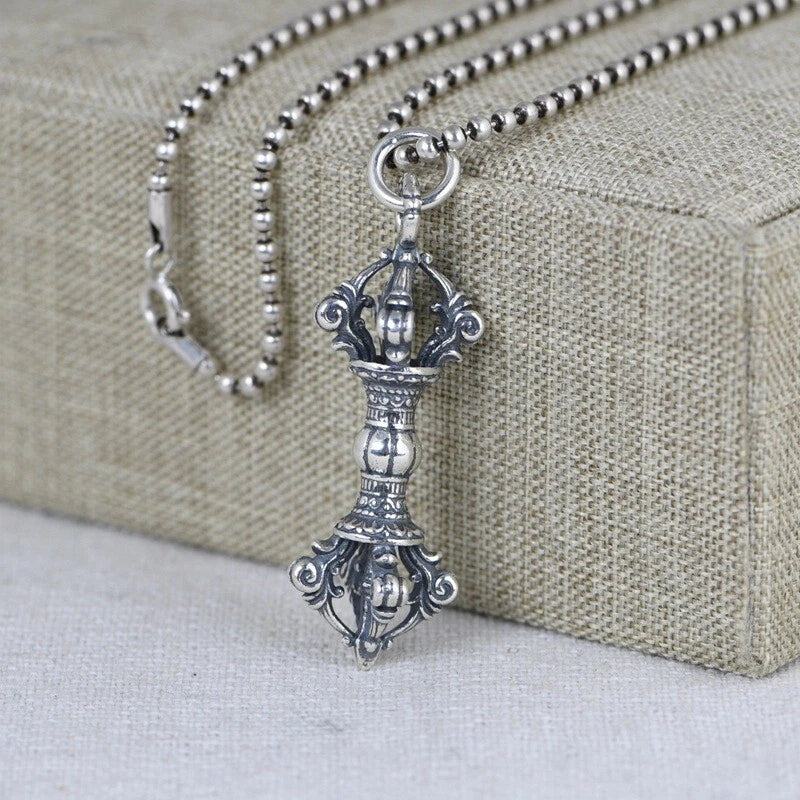Real 925 Sterling Silver Buddhist Blessing Vajra Pendant 1.73inch L 07FC0E-D4 - KOEEK
