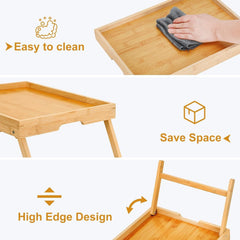 new 2 Pack The Bamboo Bed Breakfast Tray With Foldable Legs Color is Log 07FC0E-D4 - KOEEK